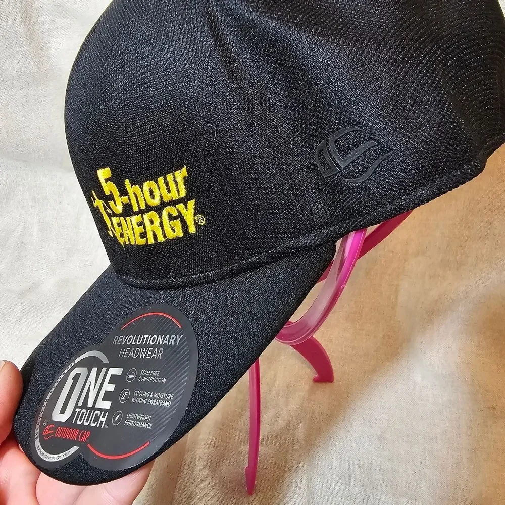 5 Hour Energy One Touch Seam Free Hat Outdoor Cap Black M/L Brim Sticker